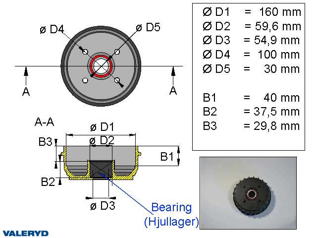 Bromstrumma 160x35 4x100 passar till AL-KO Euro Kompaktlager