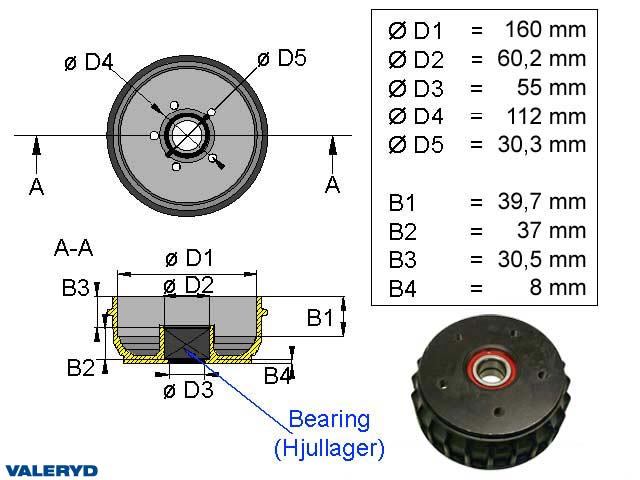Bromstrumma 160x35 5x112 passar till AL-KO Euro Kompaktlager