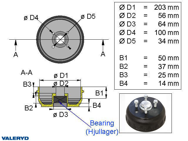 Bromstrumma 203x40 4x100 Knott Kompaktlager