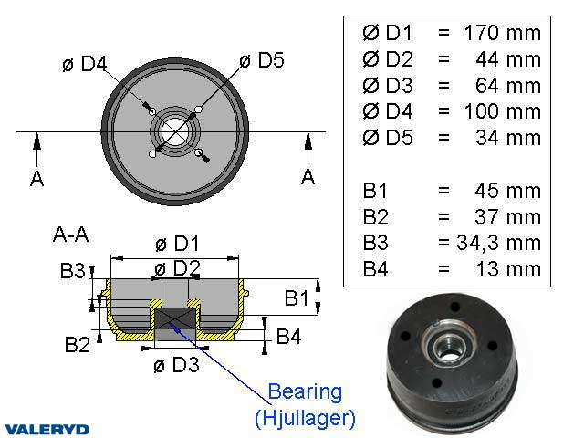 Bromstrumma 170x40 4x100 BPW S1704-7 Kompaktlager