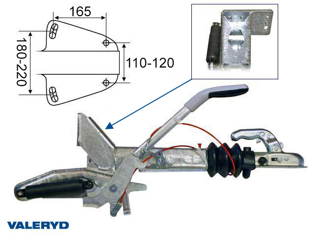 Påskjutsbroms Knott KF20-A, utf. GF 1100-2000kg, med konsoll för stödhjul och plåtkulkoppling