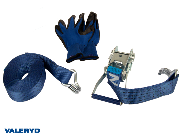 Spännbandsset 50mm med dubbla J-krokar. Längd 0,5+7,5m. 2000 kg (daN)